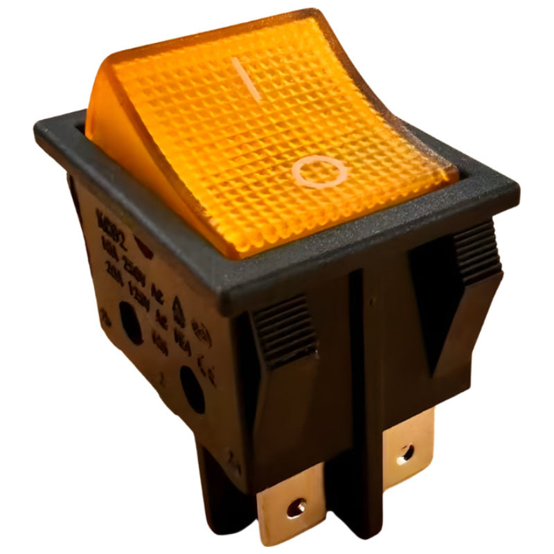 Amber Illuminated Rocker Switch – DPST 16A 250V (21mm x 28mm Cutout)