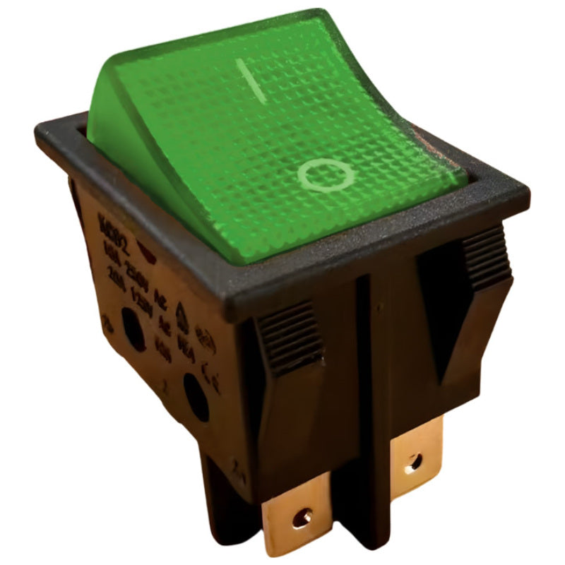 Green Illuminated Rocker Switch – DPST 16A 250V (21mm x 28mm Cutout)