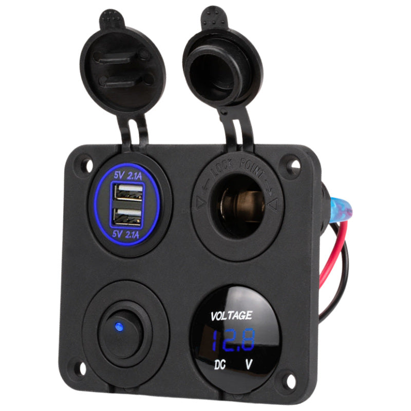 4 in 1 Multifunction Switch Panel with Dual USB, Voltmeter & 12V Socket
