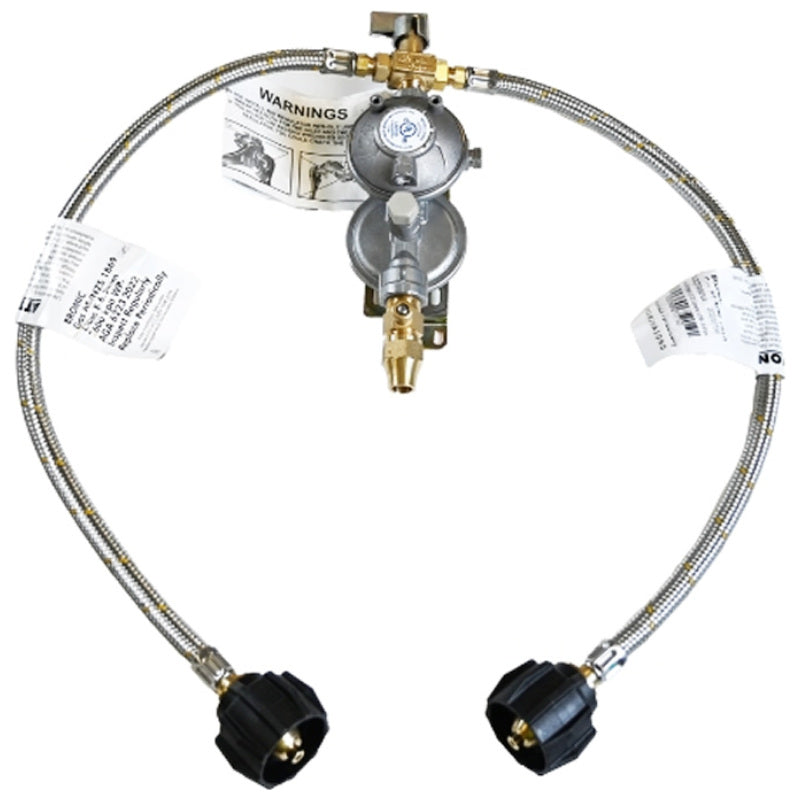 Caravan & RV LPG Regulator Kit Adj. Manual Changeover with LCC27 Pigtails + 3/8 SAE Adaptor