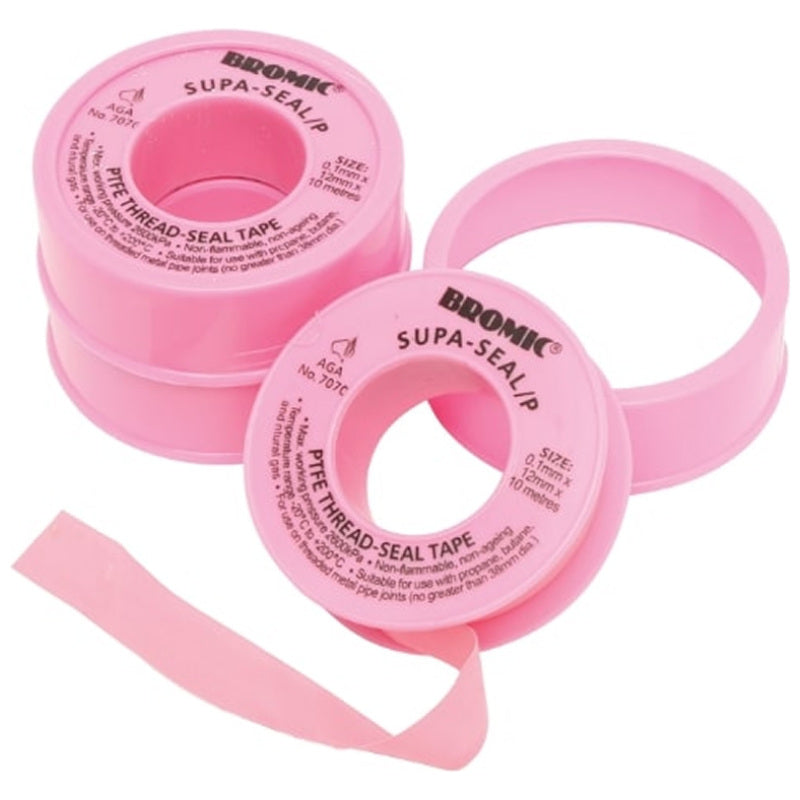 Supa-Seal Pink PTFE Thread Seal Tape 0.1x12mm - 10M Roll