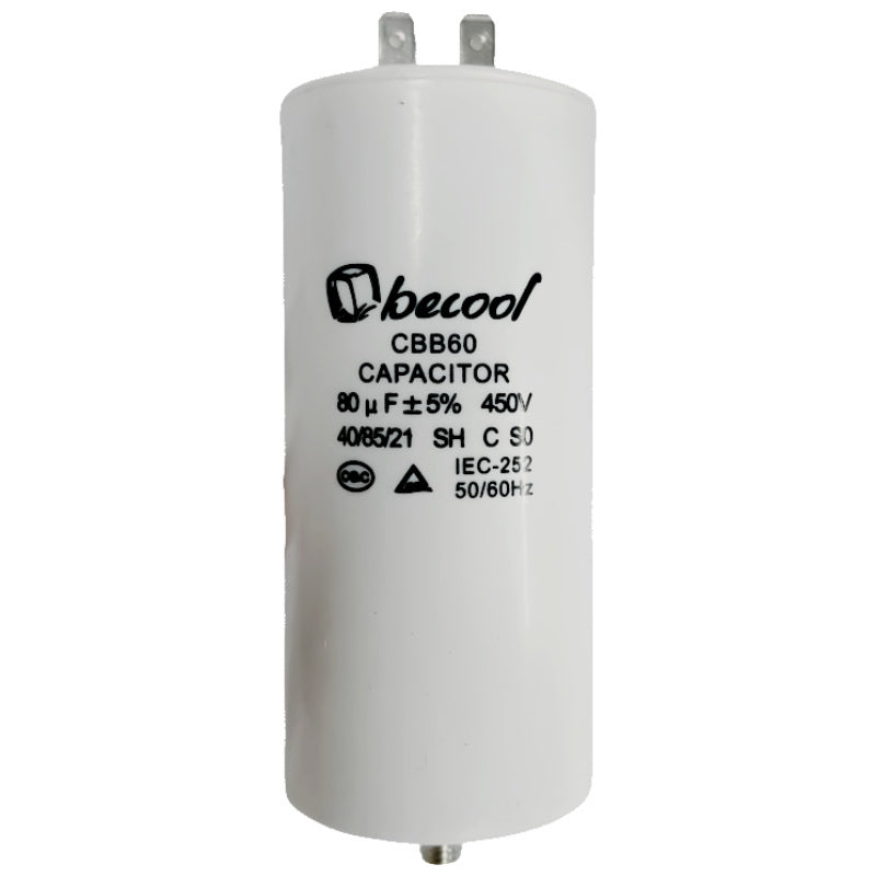 Capacitor 80uF 450v AC 120mm x 53mm Plastic With Stud (M8)