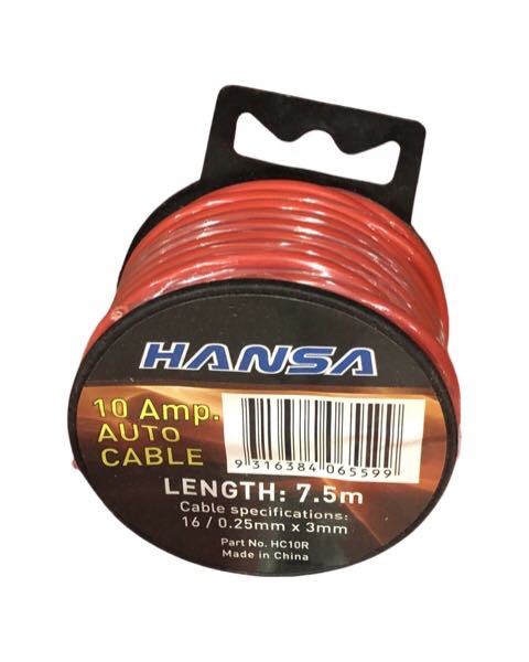 10 AMP AUTO CABLE 7.5M - 16/0.25mm x 3mm RED