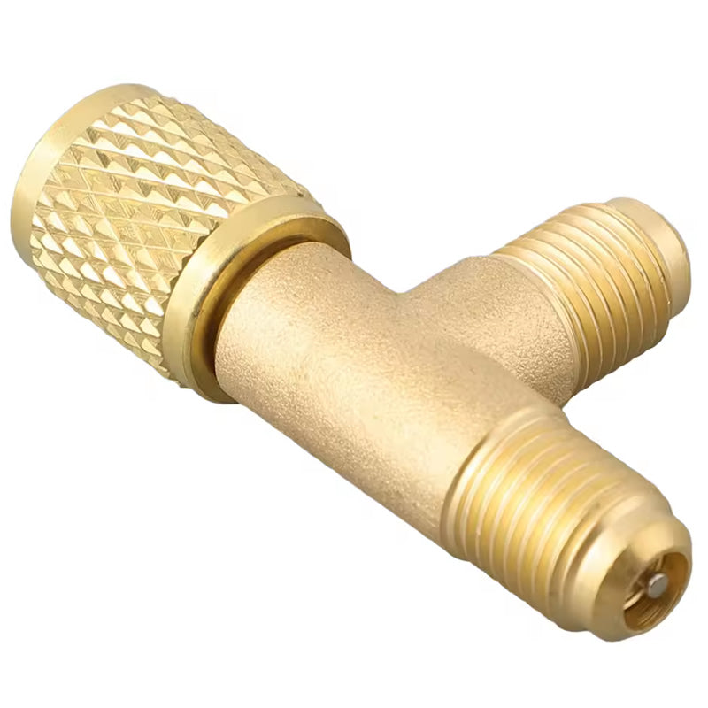 Quick Coupler T-Valve Core Adapter 1/4 SAE for R22 R12 R134 Refrigerant Lines