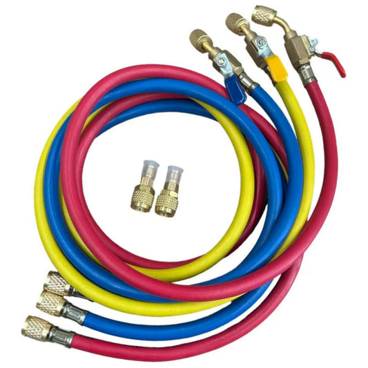 HVAC 3‑Piece 60″ Charging Hose Set with Ball Valves & Adapters