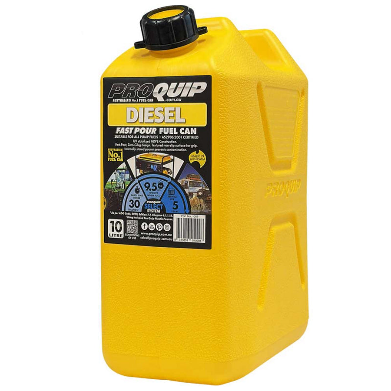 10L Plastic Fast Pour Fuel Can – Diesel Yellow