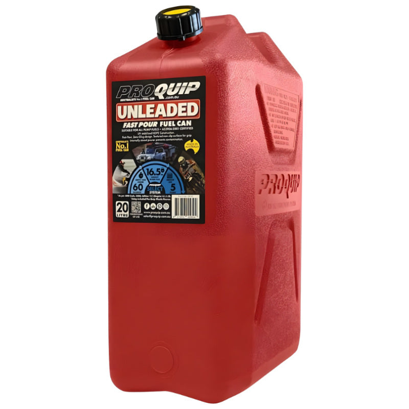 20L Plastic Fast Pour Fuel Can – Unleaded Red