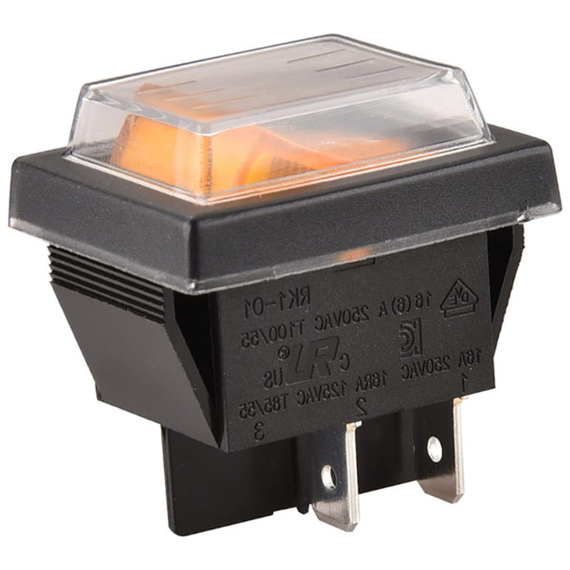 Amber Illuminated Rocker Switch – DPST 16A 250V IP65 Cover (21mm x 28mm Cutout)