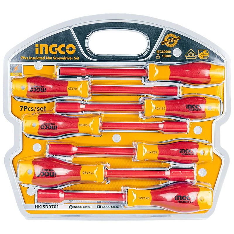 VDE-Certified 1000V Insulated Nut Screwdriver Set 7 Piece