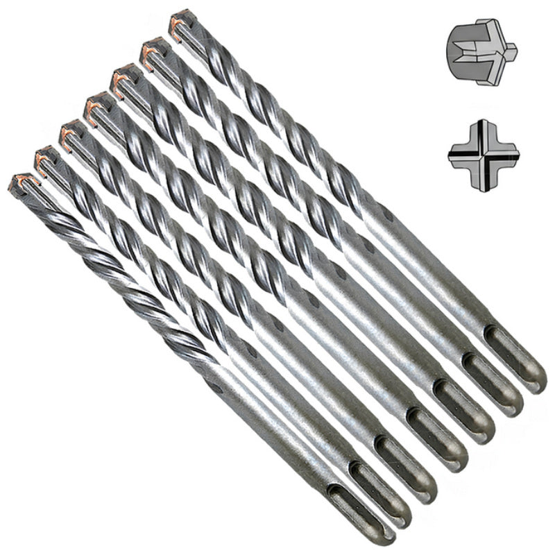 SDS Plus 7-Piece Masonry 4-Head Twin Flute Drill Bit Set – 160mm (5-14mm)