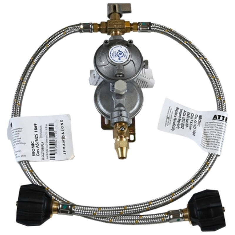 Manual Changeover LPG Regulator Kit – LCC27 Pigtails + 5/16 SAE Adaptor (Caravan & RV)