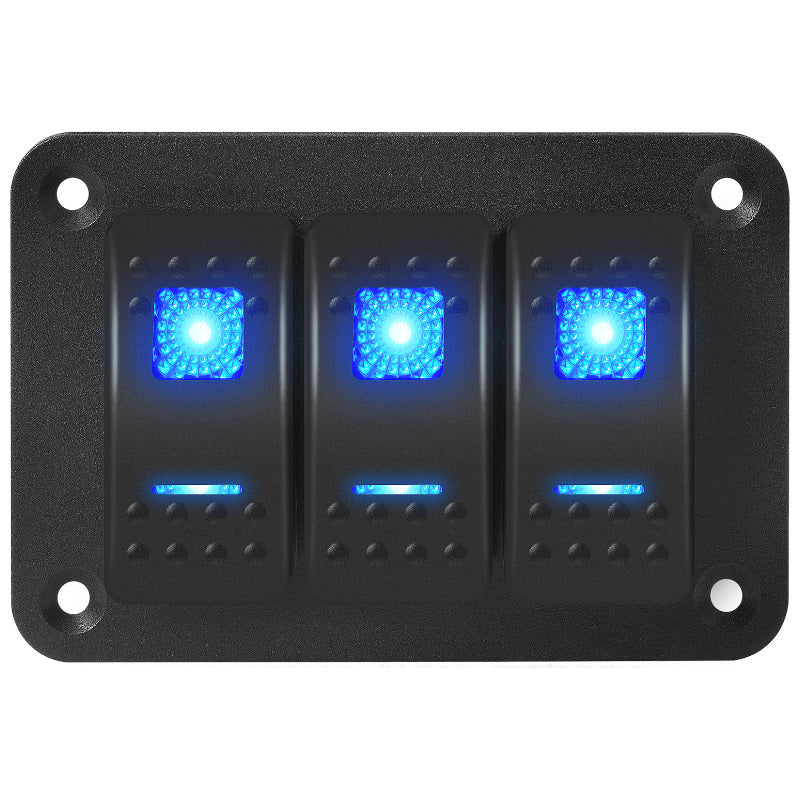 Automotive Switch Panel 12V 3 Gang Waterproof Marine Switch Blue LED