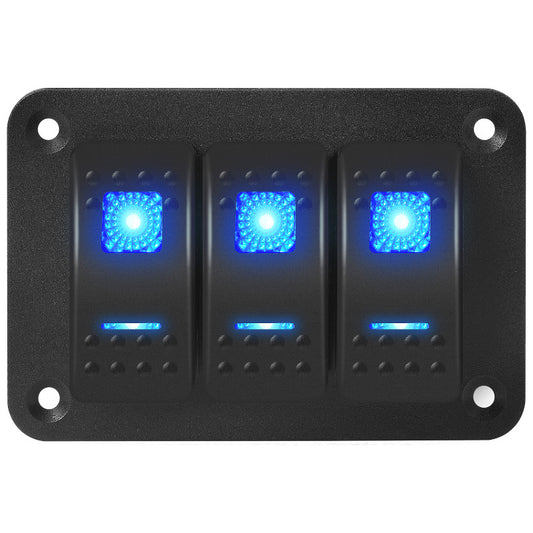 Automotive Switch Panel 12V 3 Gang Waterproof Marine Switch Blue LED