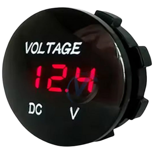 Waterproof Red LED Digital Voltmeter 5–48V DC (Round Panel Mount)
