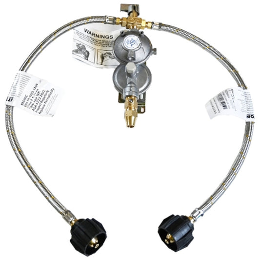 Caravan & RV LPG Regulator Kit Adj. Manual Changeover with LCC27 Pigtails + 3/8 SAE Adaptor