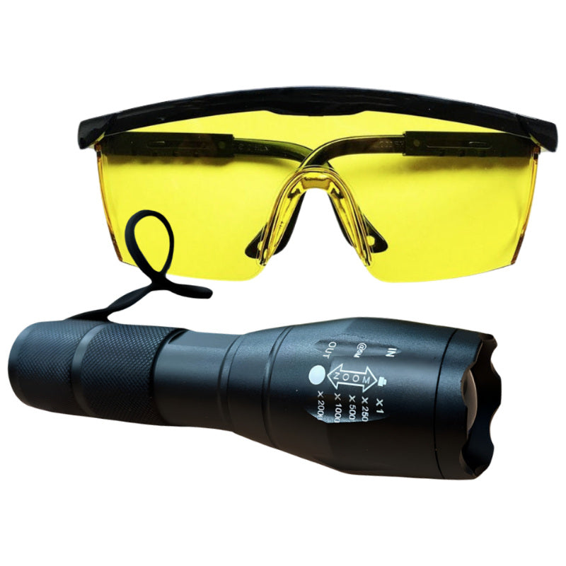 Focusable Blue‑Light Leak Detection Torch with Glasses