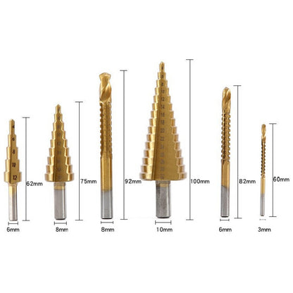 6-Piece Titanium-Cobalt M35 Step Drill & Serrated Bit Set (Heavy-duty Metal & Timber)