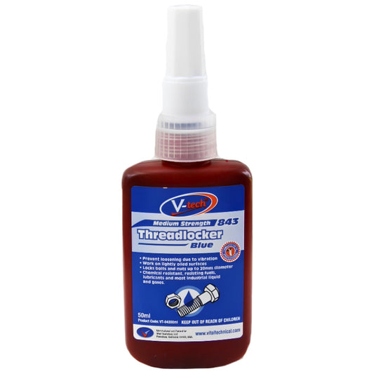 V-Tech 843 Threadlocker Blue Medium Strength 50ml