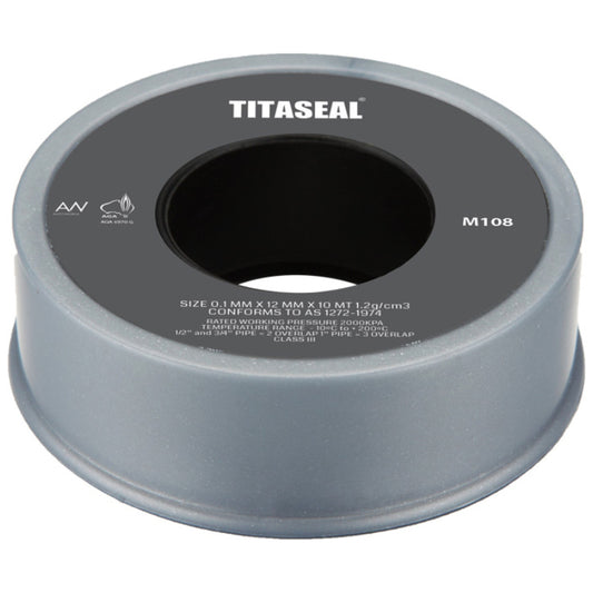 Titaseal Grey PTFE Tape for Water & Gas 12mm - 10M Roll