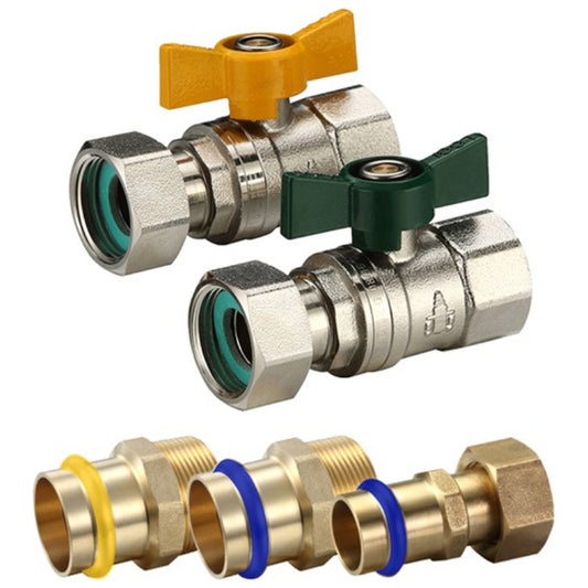 Swivel Nut Ball Valve Kit FI End 20mm Gas x 15mm Water Press Fit (Lead Free)