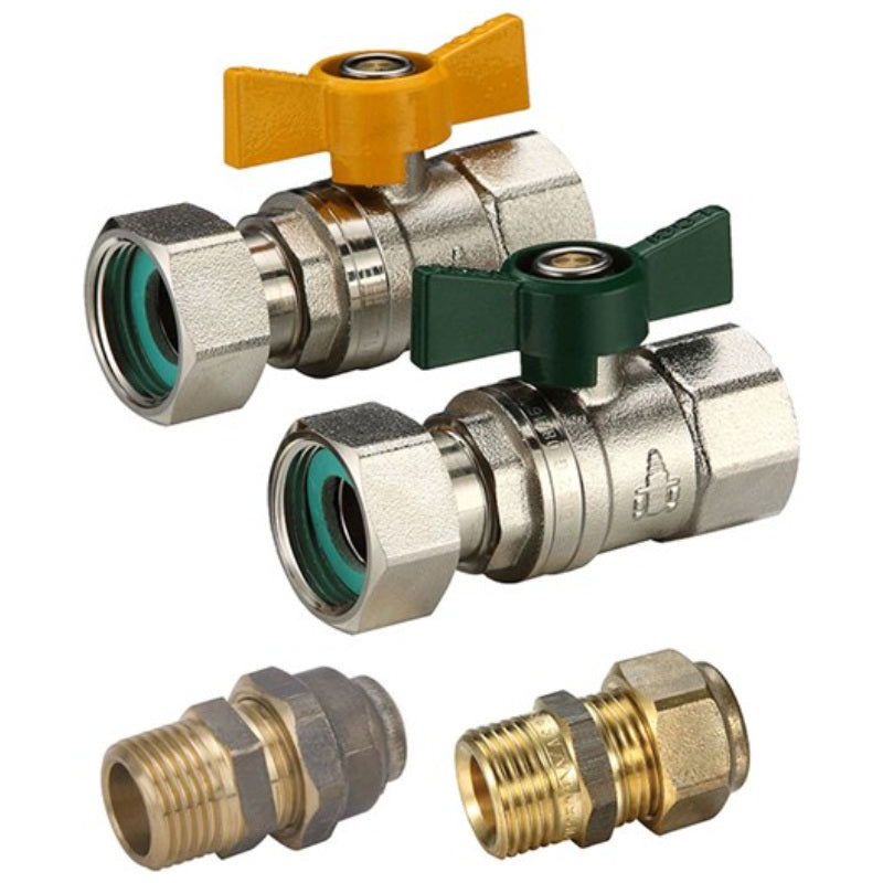 Swivel Nut Ball Valve Kit FI End 20mm MI x 20mm CU Union (Lead Free)
