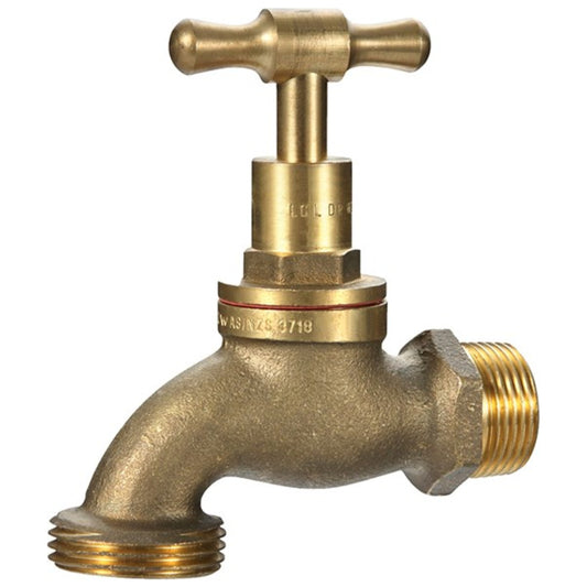 Metforge Hose Tap T‑Handle Rough Brass MI 15mm (Lead Free)