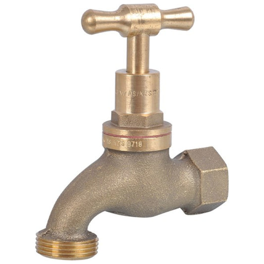Metforge Hose Tap T‑Handle Rough Brass FI 15mm (Lead Free)
