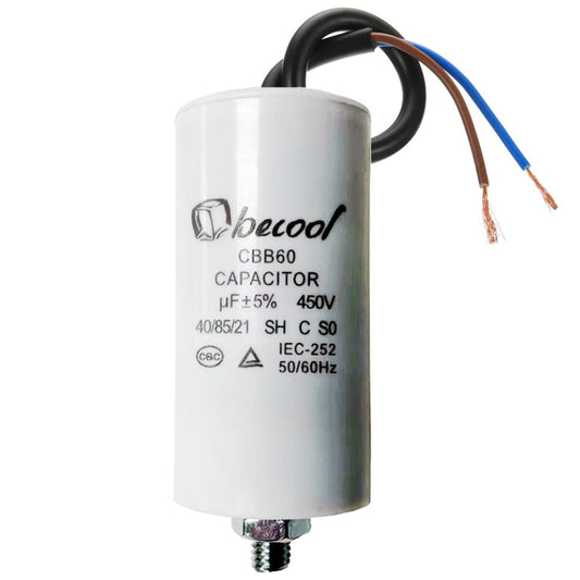 Capacitor 1.5uF 450V AC 63mm x 33mm Plastic with Leads & Stud (M8)