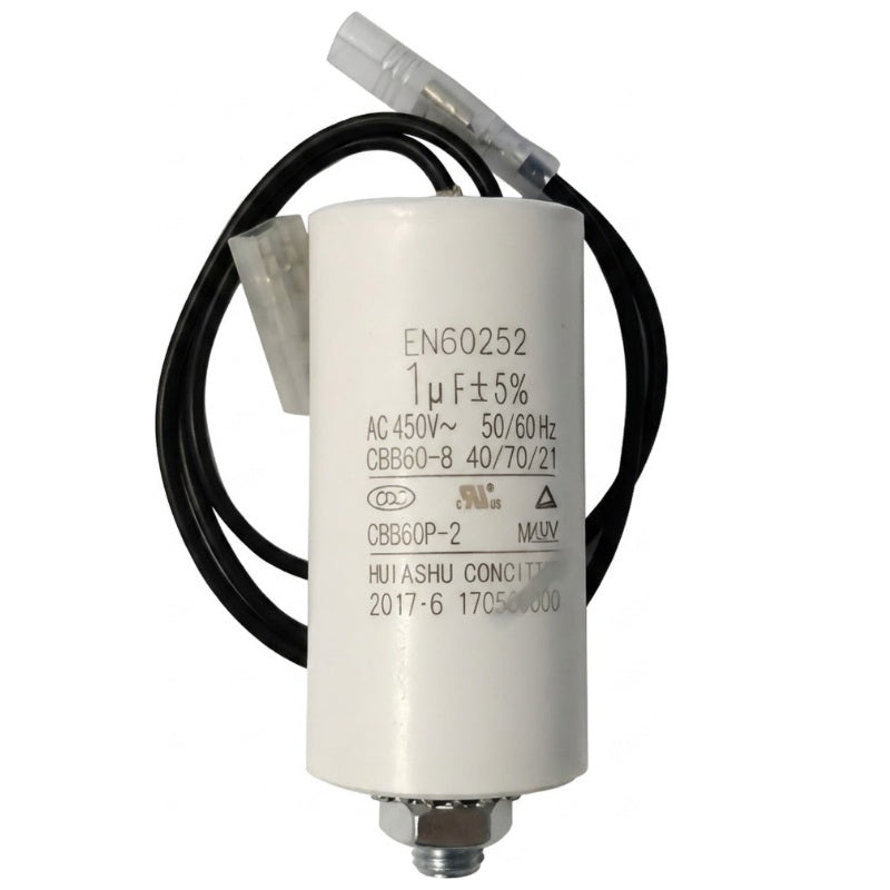 Capacitor 1uF 450V AC 57mm x 30mm Plastic with Leads & Stud (M8)
