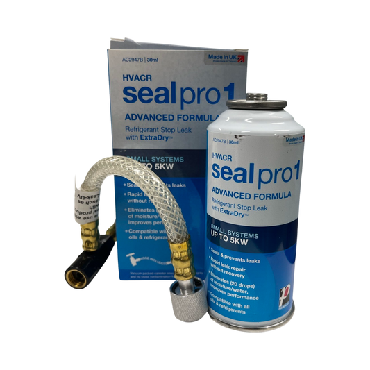 SEAL PRO 1 ADVANCED: seals leaks in residential refrigerators / freezers and air conditioners. Includes disposable connector hose. Compatible with all refrigerants & lubricants Systems up to 5.2 kW.
