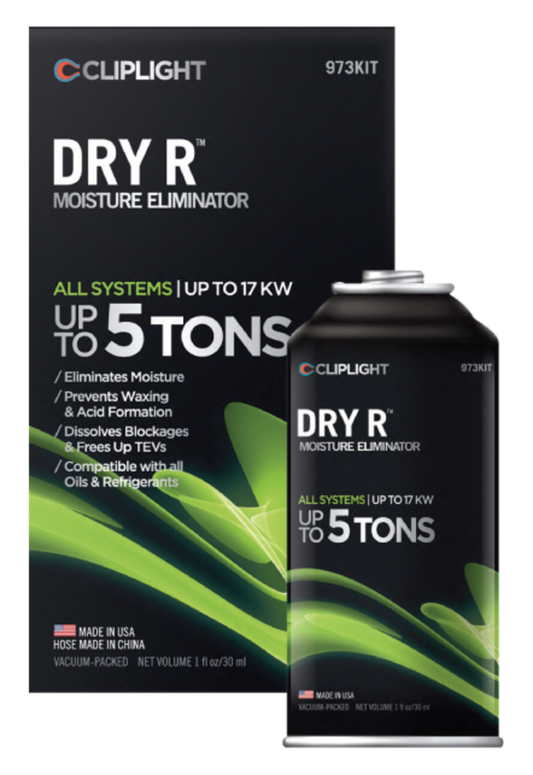 DRY R ª eliminates moisture & prevents acid formation. Is compatible with all refrigerants & oils and increases drier efficiency. 1 can eliminates up to 3 ml water