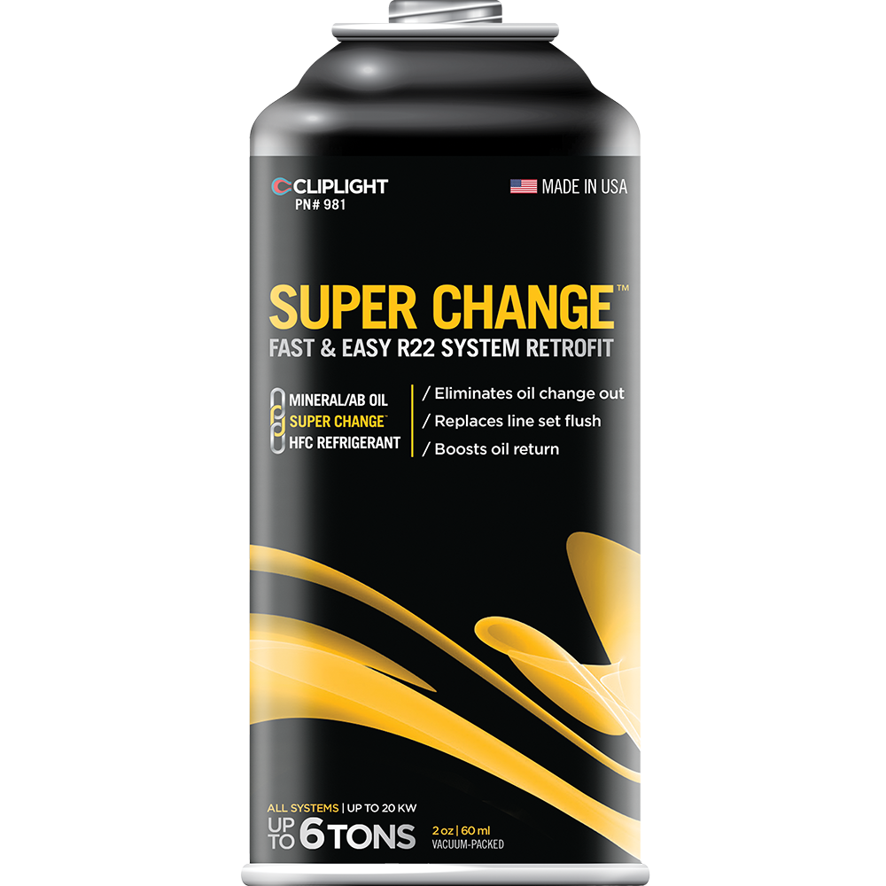 SUPER CHANGEª- Fast & easy R22 system retrofit. Links mineral/AB oil to any HFC refrigerant. Eliminates oil change requirements. Conversion flush not required. Boosts oil return & heat transfer. Re-useable hose sold separately