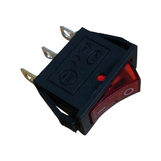 SPST RED ILLUM ROCKER SWITCH 15A@250V opening size 10mm x 28mm