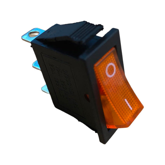 SPST AMBER ILLUM ROCKER SWITCH 15A@250V opening size 10mm x 28mm