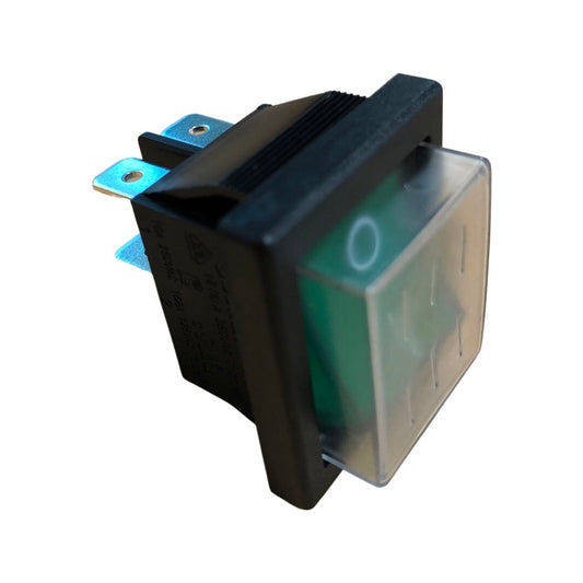 DPST GREEN ILLUM ROCKER SWITCH WITH COVER IP65 16A@250V opening size 21mm x 28mm