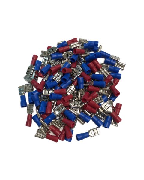 TERMINALS 100PCS IN TOTAL 50 X RED 6.35mm 50 X BLUE 6.35mm