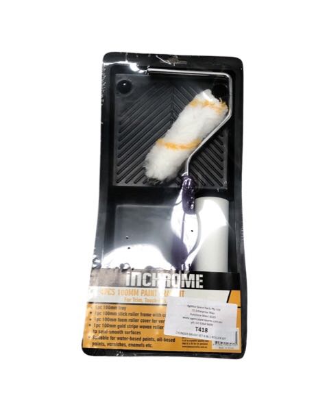 CYLINDER BRUSH SET 4 IN 1 ROLLER KIT 100mm INCLUDES 2pcs FOAM ROLLER COVER AND ROLLER FRAME AND TRAY