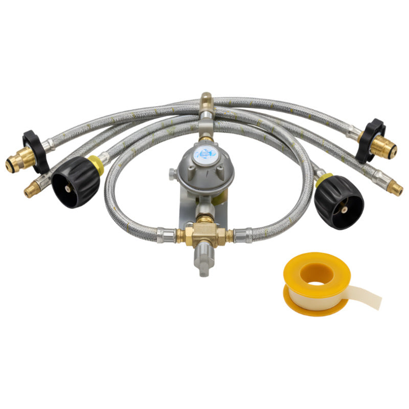 LPG Dual Bottle Manual Gas Regulator Kit - Includes New & Old Hose Fittings