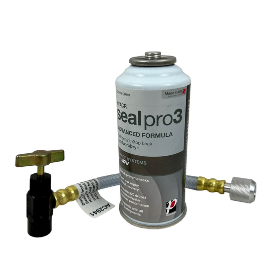 SEAL PRO 3 ADVANCED: seals leaks in all commercial and industrial systems. Includes commercial and industrial systems. Includes disposable connector hose. Compatible with all refrigerants & lubricants. Systems 18 kW and above.