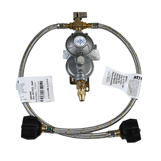Caravan & RV LPG Regulator Kit LPG Adj. Manual Changeover with LCC27 Pigtails + 5/16 SAE Adaptor