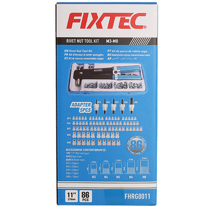 Manual Pop Riveter Gun 11" with Assorted Nut Rivet Mandrels & Rivet Nuts (86 piece set)